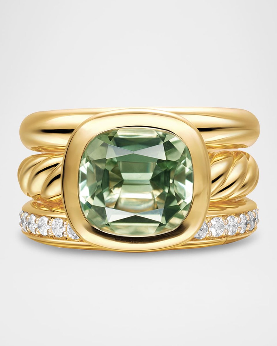 DY Mercer 3 Row Stone Ring with Diamonds in 18K Gold, 12mm